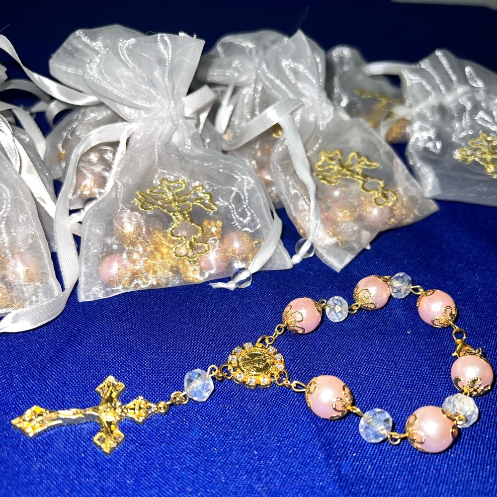 Pink Rosary Set in Organza Bags